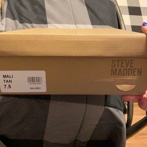 Neutral Steve Madden Mali Tan wedges with the silver stud detail, never worn